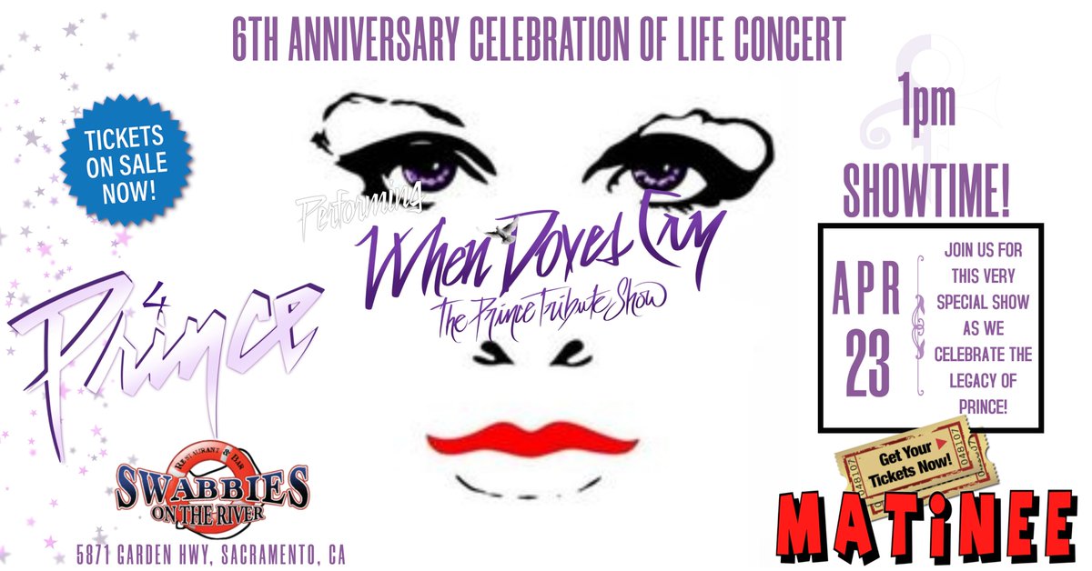 WDCPrinceTrib's tweet photo. We've added a Matinee Show!

Just 3 more days until we're at @Swabbies in Sacramento, CA

Two Shows to Celebrate him.

Tickets are going fast!
Get yours at this link:

https://t.co/bceFi1JxQk https://t.co/valG5fFeUI