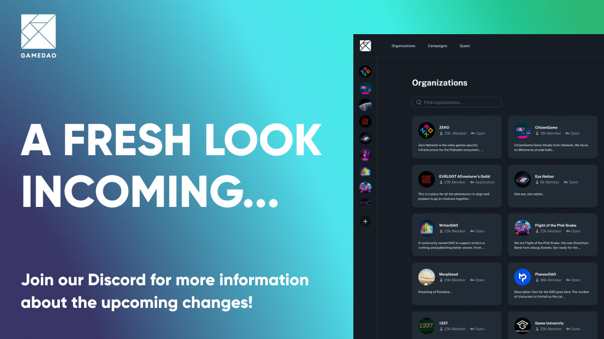 👀 What’s this you ask? Well, we present the next version of GameDAO! 🕹 Soon you’ll be able to play along and see everything for yourself 📲 Join our Discord for the latest information and to stay up to date discord.gg/gamedao