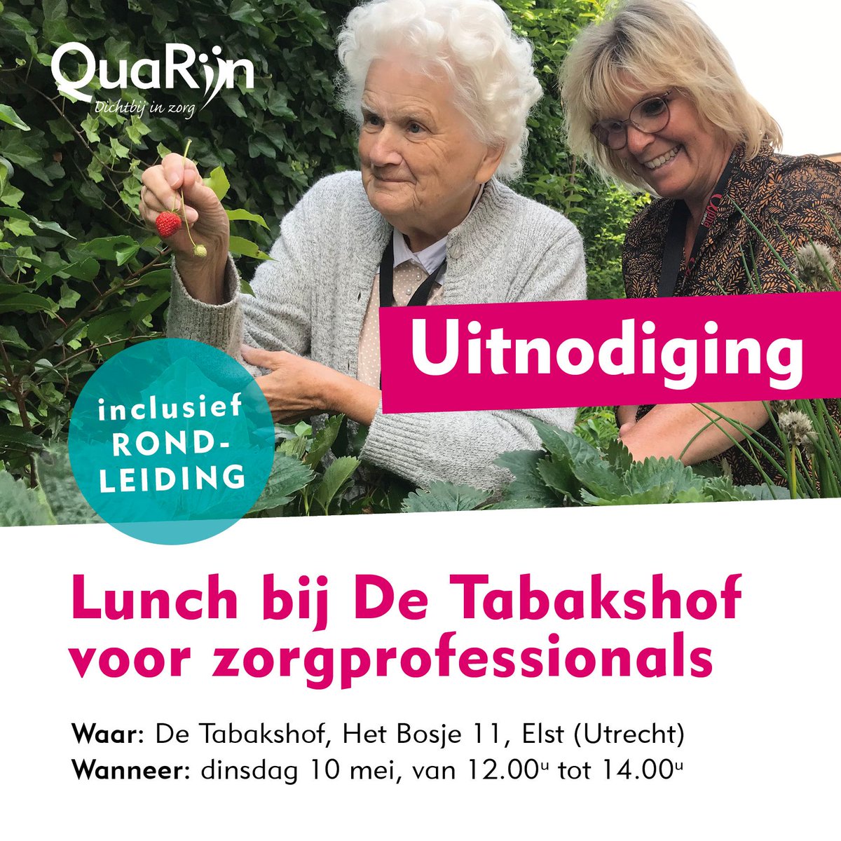 Op 10 mei zijn zorgprofessionals uitgenodigd op De Tabakshof in Elst voor een informatieve netwerkbijeenkomst. Maak kennis met onze unieke woonzorglocatie. Aanmelden kan via rremmerde@quarijn.nl. detabakshof.nl

#dementie #zorg #elst