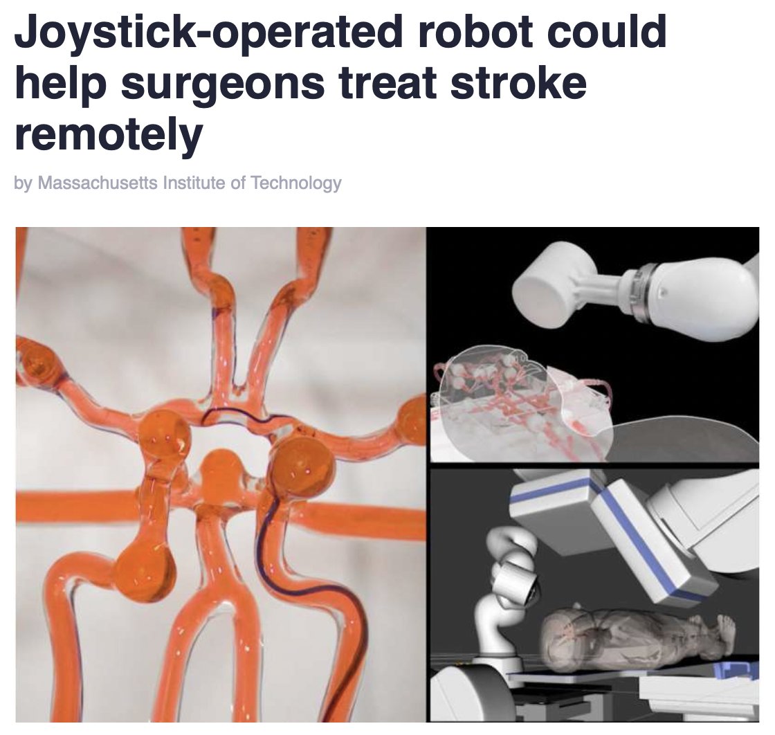 "MIT engineers have developed a Robotic System to help surgeons quickly and remotely treat patients experiencing a stroke or aneurysm." 

Read More: shorturl.at/bgvHQ

#futureisnow #robotics #mit