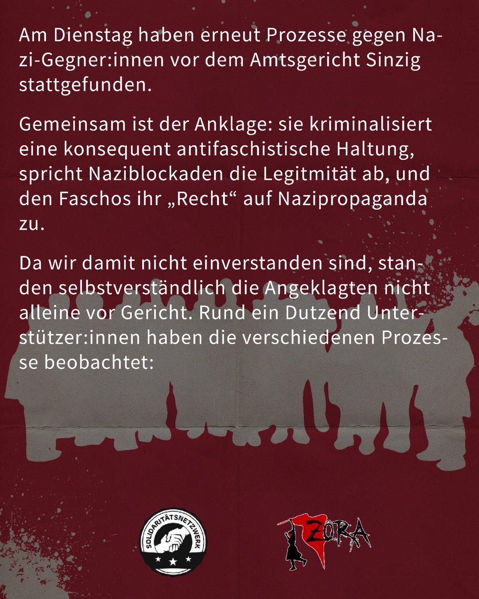solinetzkoeln's tweet photo. Am Dienstag haben erneut Prozesse gegen Nazi-Gegner:innen vor dem Amtsgericht Sinzig stattgefunden.
#RemagenNazifrei #Remagen #BlockZHG #Antifa #Antirepression #RoteHilfe #ZoraKoeln #Zora #SoliNetz #SoliNetzKoeln https://t.co/6HDbxkxmHP