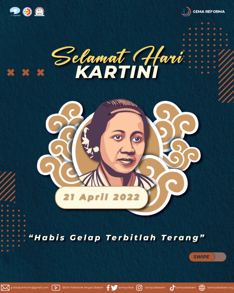 bempolbat's tweet photo. [HIBERNASI : HARI KARTINI 2022]

Halo Semuanyaa !🙌🏻
Selamat Memperingati Hari Kartini ✨

Pada tanggal 21 April, Hari Kartini diperingati sebagai hari penghormatan bagi tokoh Raden Ajeng Kartini yang sudah berjuang untuk memajukan Perempuan Indonesia. https://t.co/NXwcbBMjs1