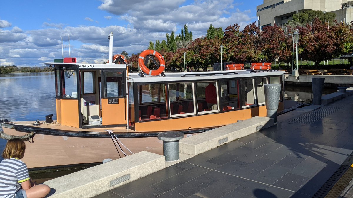 Zimmer4mp's tweet photo. Lake Burley Griffin cruise on an old boat restored with zero emission electric conversion. Elderly skipper gave dry amusing commentary. AZ https://t.co/2P0rQTvXt8