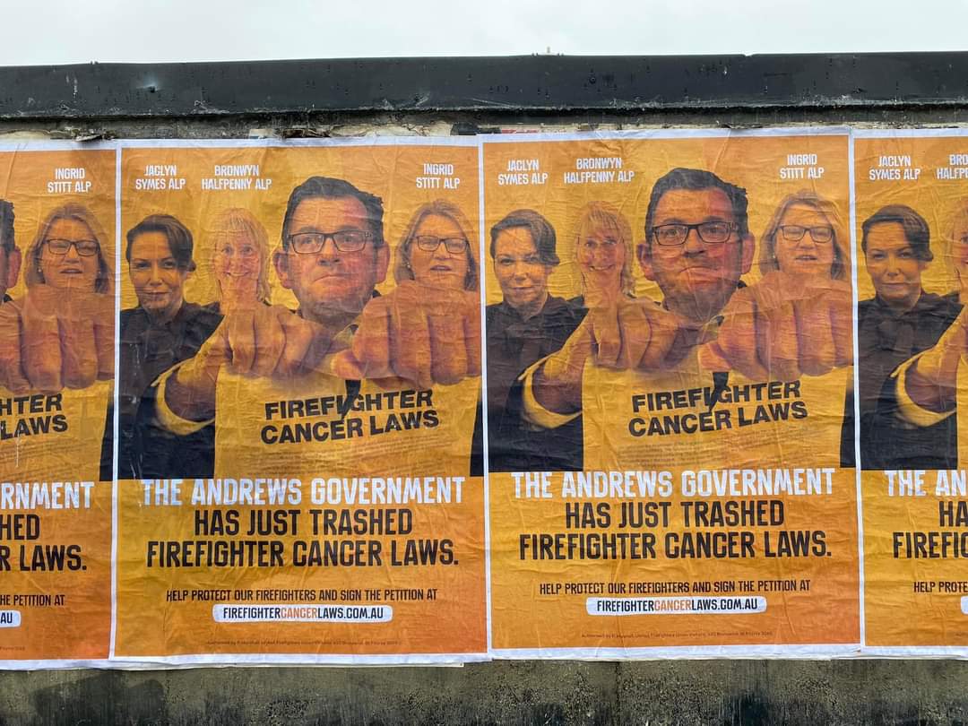 VicFireys's tweet photo. The community awareness campaign continues in Richmond.
Last month the @DanielAndrewsMP Gov trashed laws designed specifically to protect a firefighter and their family if they contract cancer from fighting fires.
Fireys don't forget, and we'll make sure the public don't either. https://t.co/gqX7QGOZSY