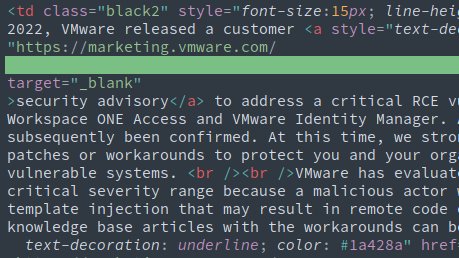 TIL confirmed exploitation of vulns in the product portfolio is just another marketing opportunity at <a href="/VMware/">VMware</a>. 

Joining the band wagon: please patch #vmware #vIDM #vRealize #Access

vmware.com/security/advis… (CVE-2022-22954)