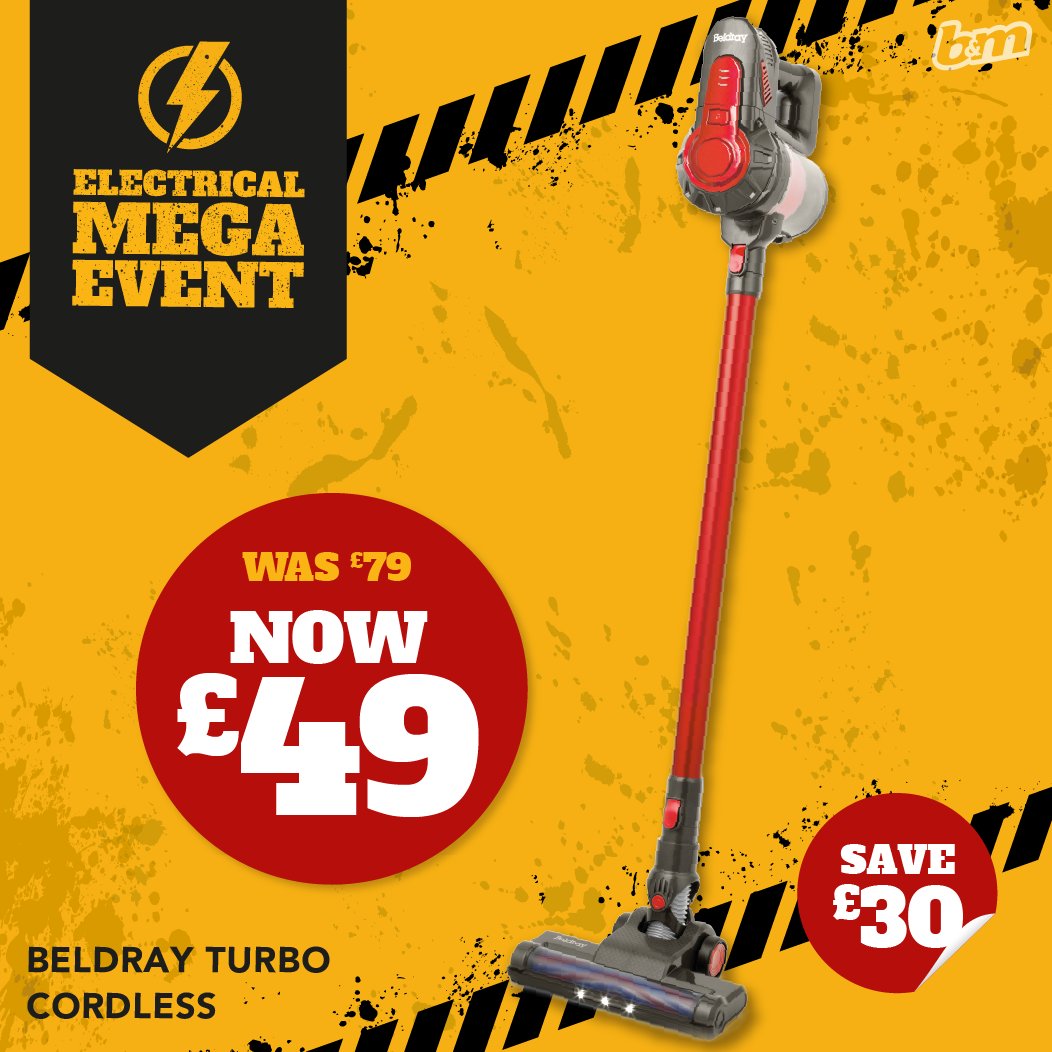 bmstores's tweet photo. Get ready for a spring clean by grabbing this #Beldray Turbo Cordless Vacuum Cleaner👀!
We've slashed £30 off the price - it's wall mountable, has up to 45 minutes runtime and even has a handheld function for those harder to reach areas✨!
Who'd like a new vac?! https://t.co/Iqf8QflFFZ