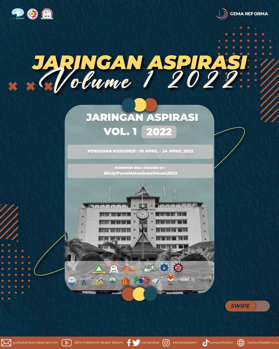 bempolbat's tweet photo. [DLM X BEM - JARINGAN ASPIRASI VOL. 1]

Halo teman-teman 🙌🏻

Wah ada informasi menarik nih !
Jadi, ormawa DLM x BEM akan mengadakan kolaborasi kegiatan bermanfaat yang disebut dengan "Jaringan Aspirasi" https://t.co/MuP9f0WHnp