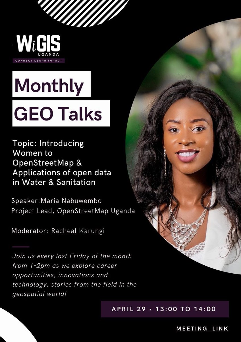 WiGIS_UG's tweet photo. Join us on 29.04.2022 from 1-2pm for our monthly GEO Talk! @MariaNabuwembo will be sharing about open street map and it’s applications @KirungiTwesige will be our moderator for the day! @EsriEA @osmuganda https://t.co/0jtBIdg2rX
