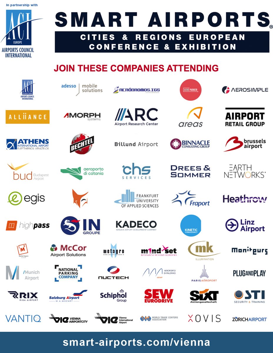 SmartAirports's tweet photo. Early bird Registration ends tomorrow for SMART Airport's, Cities and Regions Conference hosted by Vienna International Airport &amp; Vienna AirportCity. Register now https://t.co/yFz3HvKy8d https://t.co/M51gMKvwaW