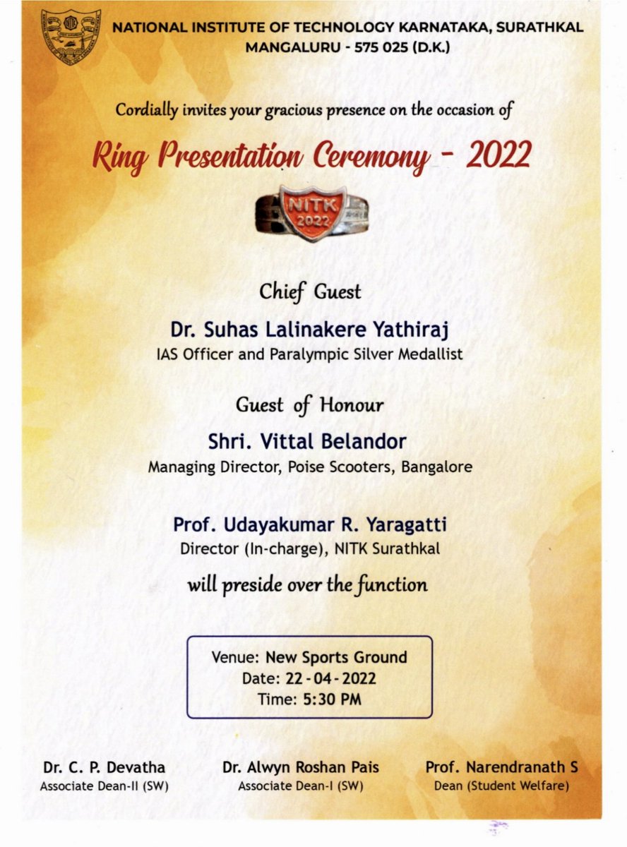 surathkal_nitk's tweet image. The most awaited "Ring Presentation Ceremony - 2022" has finally arrived.
@surathkal_nitk on 22. 04.2022.
 #RingPresentation #nitk