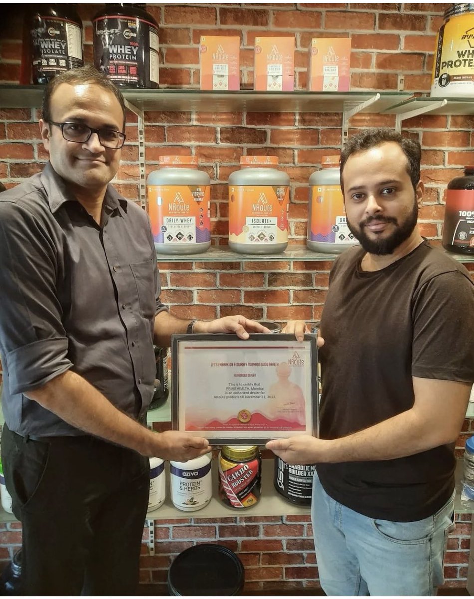 NRouteNutrition's tweet photo. Prime Health, one of the first retailers in Mumbai, for NRoute Nutrition.
Looking forward to continued and enhanced business opportunities with your clientele, especially with NRoute's pristine, unique and super-pure product offerings.
#nroute #nroutenutraition #business https://t.co/aYIlt9fD9W