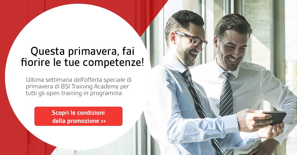 Lascia che le tue abilità sboccino questa primavera! Questa è l'ultima settimana della nostra promozione su tutti i corsi di #formazione presenti nel nostro calendario 2022.

Scegli il corso più adatto a te 👉 bit.ly/3Jxv43V
#BSIItaly #career #professionaldevelopment