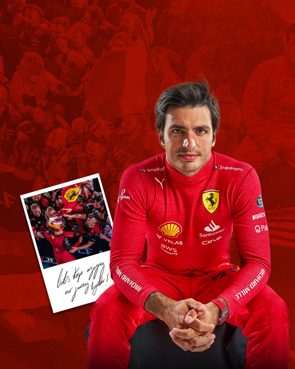 Carlossainz55's tweet photo. Muy contento de renovar dos años más con @ScuderiaFerrari! Ponerme este mono y representar a este equipo es un gran honor para mí. Ferrari vuelve a luchar arriba y lo daré todo para pelear por ambos campeonatos! Vamos!💪🏼🏎

👉https://t.co/VhmLsMlDRT
-
#essereFerrari
#Carlossainz https://t.co/wREYvnQkPZ