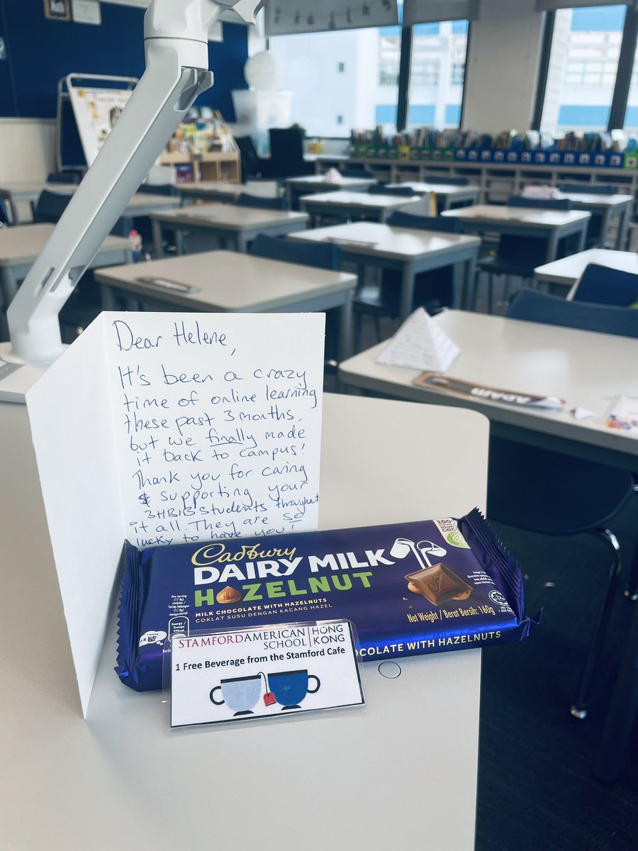 Always feels nice to be recognised for your hard work…💙 Thank you <a href="/ri_chambers/">Rose Chambers</a> for the message and treats ☺️🍫☕️! #backtoschoolafter3months #stamfordhk #cognitaway