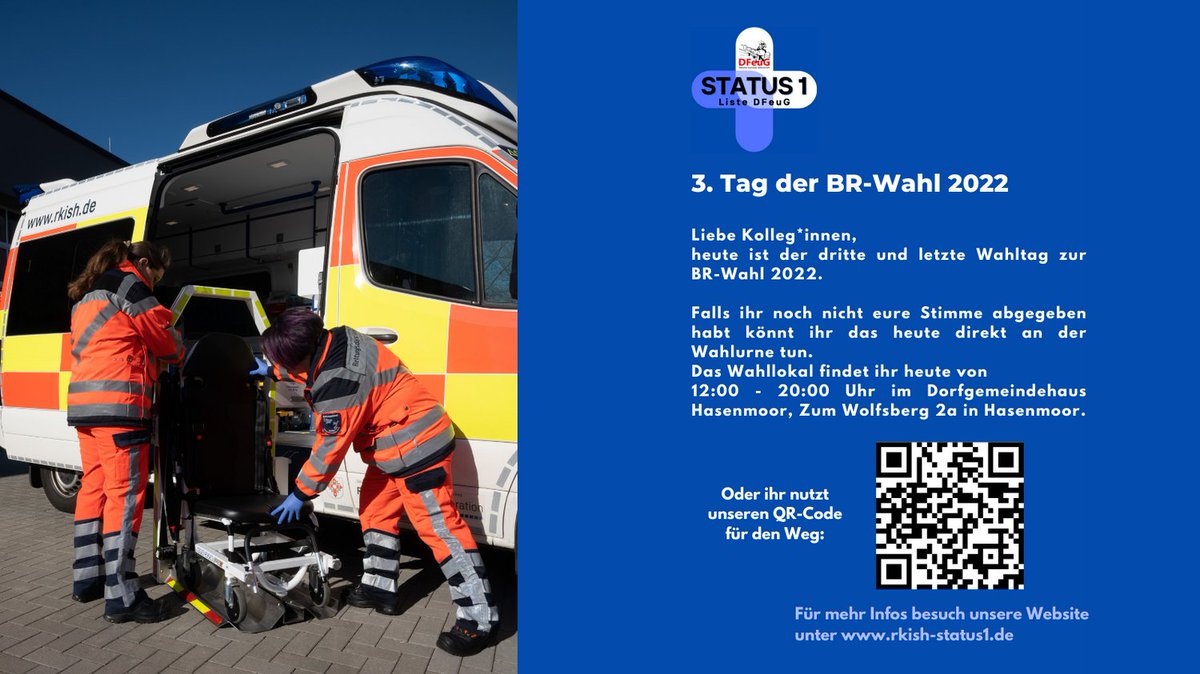 rkishstatus1's tweet photo. Liebe Kolleg*innen,
heute ist der dritte und letzte Tag zur Betriebsratswahl 2022. Also wenn ihr eure Stimme noch nicht abgegeben habt, könnt ihr heute noch die Chance nutzen. #betriebsrat #betriebsratswahl #rkish #rkishstatus1 https://t.co/Udyp5KL8DJ