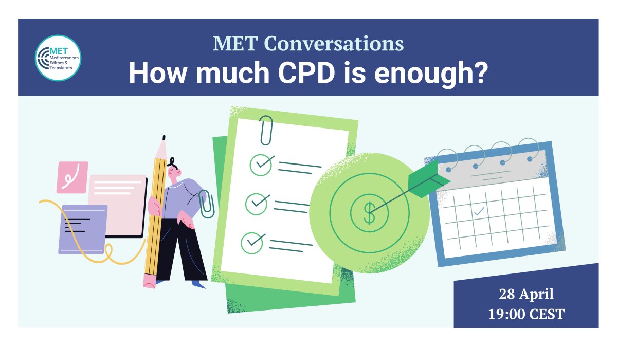 METMeetings's tweet photo. CPD is a key investment and language professionals must choose wisely. Join our next #METConversation to trade tips on improving our CPD-savvy. @AlinaCincan will provide us w/insights from her 2020 survey of freelance translators.
๐
28 April 19:00 (CEST)
https://t.co/FRnkjxKEqD https://t.co/2PbHh4k1Mc
