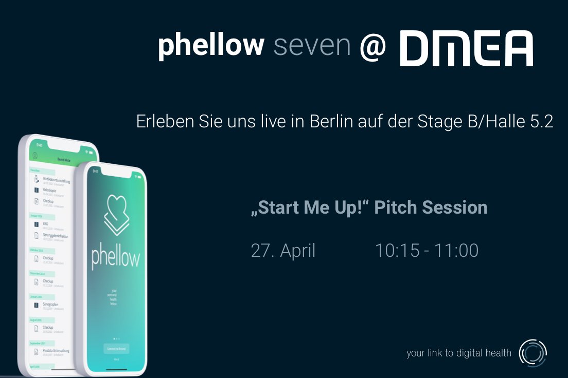 phellow seven (@phellowseven) on Twitter photo 🚀 <a href="/phellowseven/">phellow seven</a> pitcht auf der <a href="/_DMEA/">DMEA - Connecting Digital Health</a>!
Kommen Sie zur Stage B/ "Start Me Up!"-Session und erleben Sie unsere Lösung zu #patienteneinbindungdigital!
#dmea #khzg #digitalhealth #mobilehealth #startup 🚀 <a href="/phellowseven/">phellow seven</a> pitcht auf der <a href="/_DMEA/">DMEA - Connecting Digital Health</a>!
Kommen Sie zur Stage B/ "Start Me Up!"-Session und erleben Sie unsere Lösung zu #patienteneinbindungdigital!
#dmea #khzg #digitalhealth #mobilehealth #startup