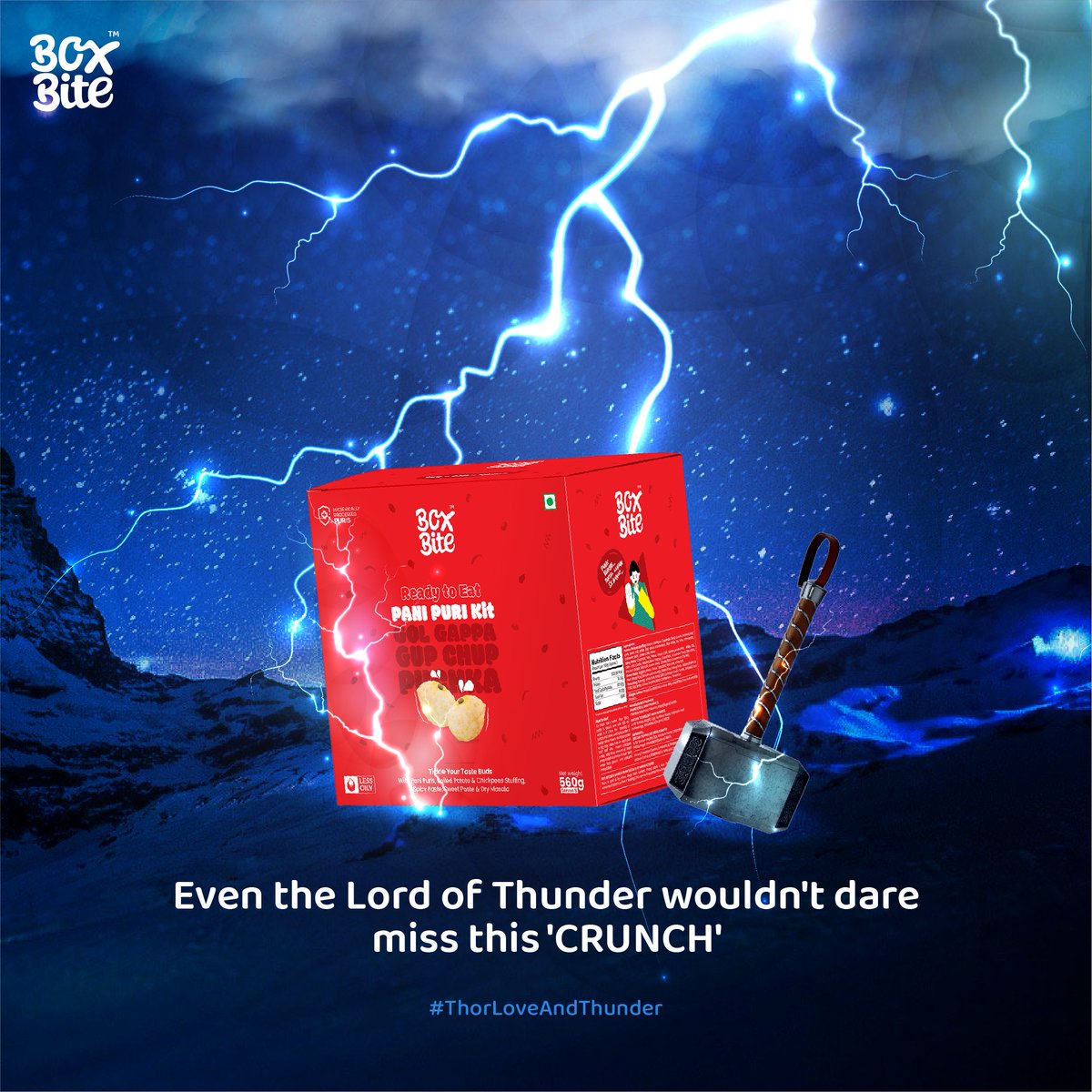 BoxbiteOfficial's tweet photo. If not 'THOR'.. then who do you think can dare to miss this CRUNCH?
Tag a Pani-puri lover :)
.
.
#ThorLoveAndThunder #BoxBite #PaniPuriLover https://t.co/4ckMrj5M6h