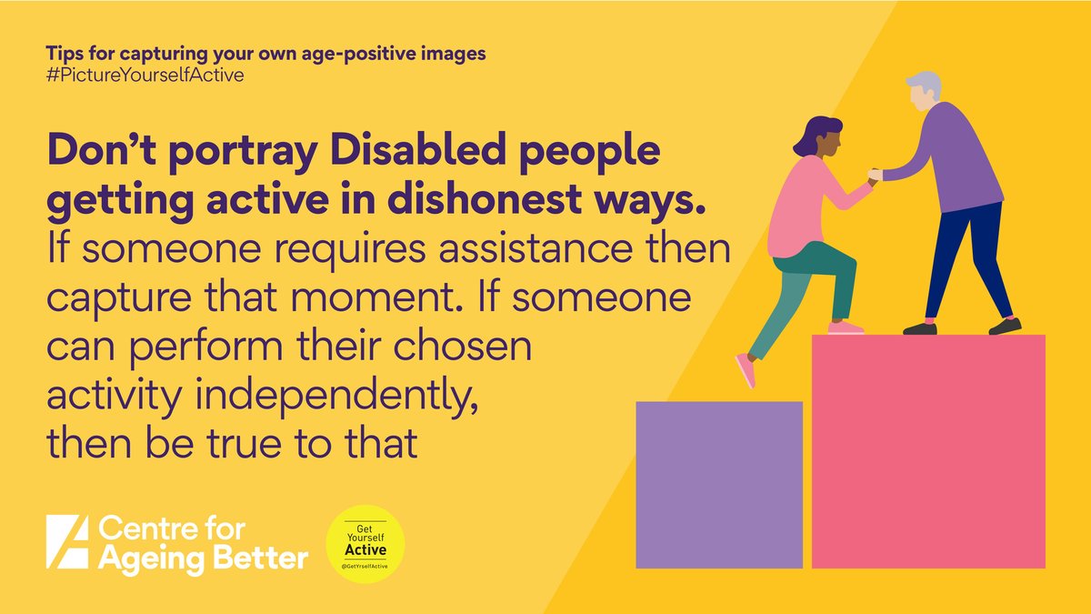 Interested in taking your own disability-and-age-positive images?

We worked with <a href="/GetYrselfActive/">Get Yourself Active at Disability Rights UK</a> to create a set of dos and don'ts for you to use!

You can find the full list here: ageing-better.org.uk/news/picture-y…