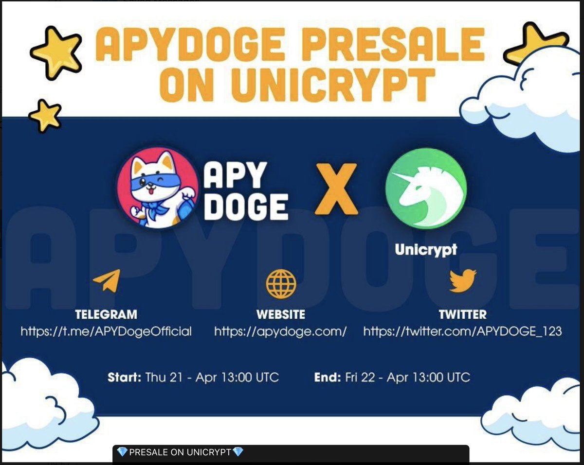 APYDOGE_123's tweet photo. 💎PRESALE ON UNICRYPT💎
JUST 5️⃣ HOURS LEFT TO JOIN ROUND 1️⃣ 

👉OFFICIAL SALE LINK: https://t.co/JhFxaV8bEJ

♦️TIME: in the next 5 hours. 
♦️Hardcap: 100BNB 🔜 $APYD will be launched on Pancakeswap right after the presale ends.
➡️https://t.co/9E9Iy0xzBH https://t.co/mgJaAeO9bR