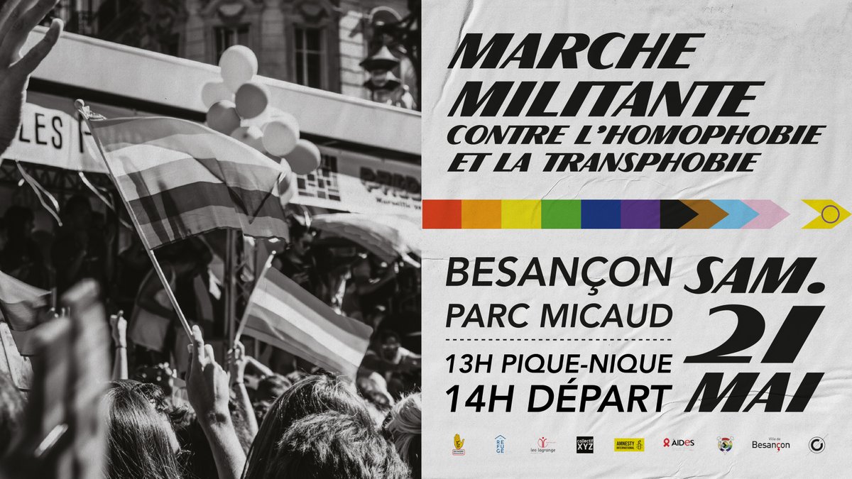 Marche militante à Besançon le Samedi 21 Mai 2022suite à la journée mondiale contre l'homophobie du 17 Mai. Venez nombreux.