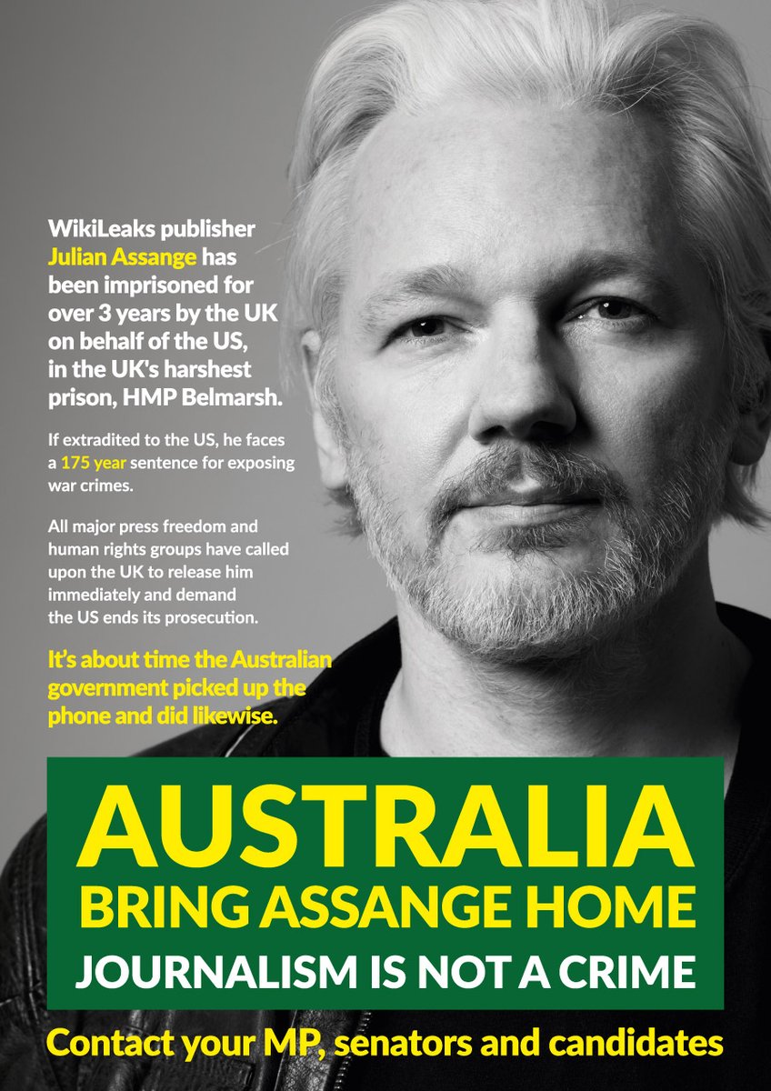 JulianAssange's tweet photo. 'Press freedom and human rights groups have urged the UK to release Julian Assange immediately and demand the US ends its prosecution

Its about time the Australian government picked up the phone and did likewise' #FreeAssangeNOW #auspoll2022 https://t.co/Hd2Pd1twzw