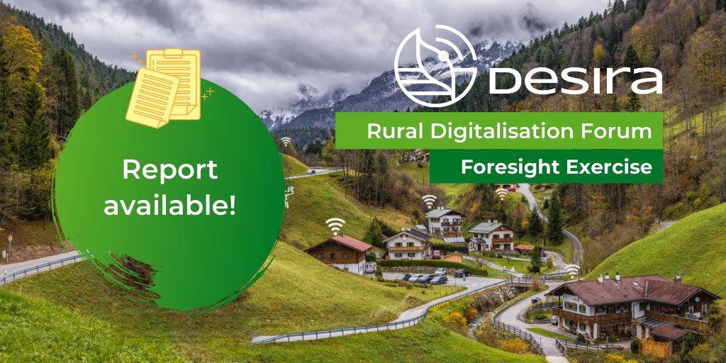 DesiraH2020's tweet photo. How could Digital Rural Areas look by 2040?
Our #RuralDigitalisationForum tried to link the DESIRA scenarios with the long-term vision for #ruralareas, building a narrative for rural #digitalisation
Read the full report👉https://t.co/eOAlZSS7ul https://t.co/1n2oATNSmf