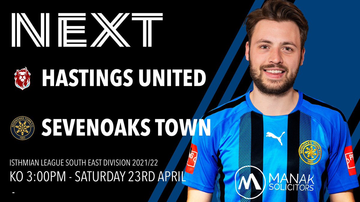 ⚽️🔵⚫️ #NextMatch ⚫️🔵⚽️

🆚 <a href="/hastingsufc/">Hastings United FC</a> 
📅 Sat 23rd April
⌚ 3pm
🏟️ The TGS Pilot Field
🏆 <a href="/IsthmianLeague/">The Pitching In Isthmian League</a>

Get your tickets for our last game of the season 

skiddle.com/whats-on/Hasti…

#Football #NonLeague #SevenoaksTownFC #OneClub #LetsGo #MatchdayGraphics #SeeYouAtTheMatch