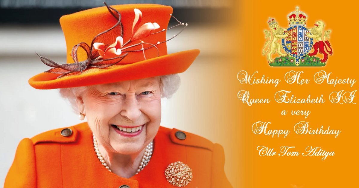 TomAditya's tweet photo. Birthday Greetings to Her Majesty Queen Elizabeth II.
😊🎂💐Let us applaud Queen's dedication and service. We're sending our thoughts and best wishes 💚 to Her Majesty. https://t.co/ra3FbwNbsS