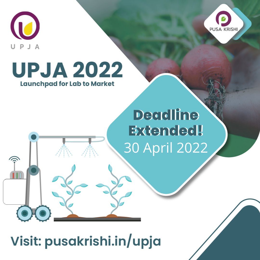 PusaKrishi's tweet photo. Application deadline for UPJA 2022 extended to 30 April. Apply now!
#UPJA #IncubationProgram #SmartAgriculture #SmartFarming #AgricultureInnovation #SmartInnovation #OnlineEvent #Agriculture #StartUps #BestOnlineEvent #AgriculturalEvent #Farming #Agro #Nature #AgricultureLife https://t.co/vLqChvBLpI