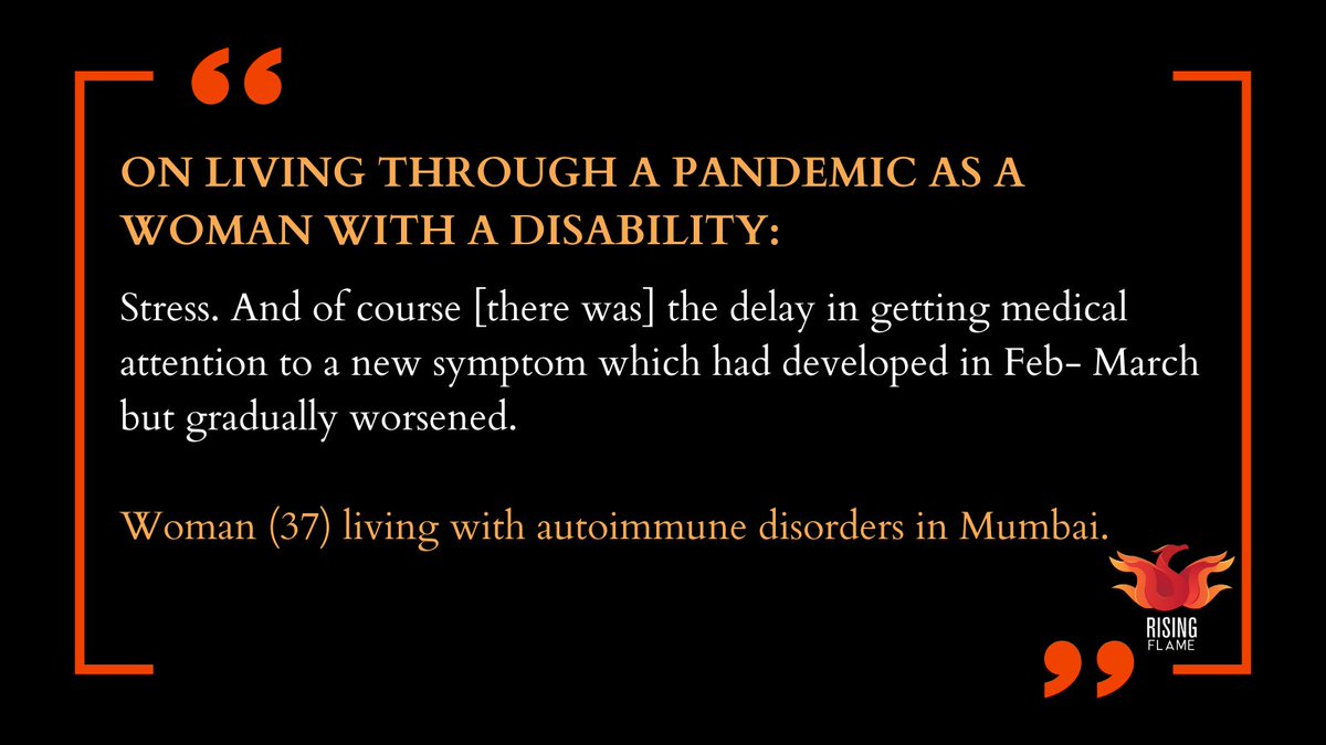 RisingFlameNow's tweet photo. The #Covid19 pandemic put increased stress and anxiety on disabled women.
Many people with disabilities were unable to seek essential medical support! #WorldHealthMonth
Stay tuned for snippets + findings from our interviews with disabled women about living through a pandemic ⬇️ https://t.co/iLD4NIBgBq