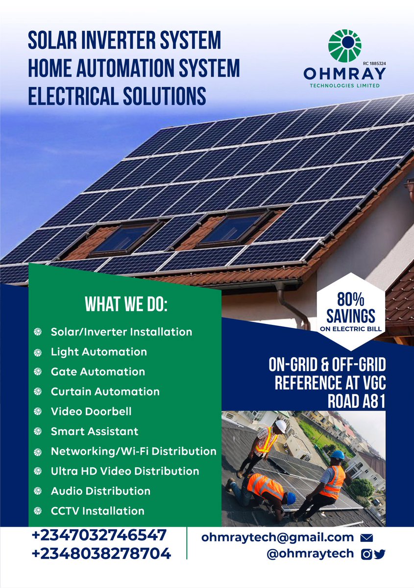 ohmray_'s tweet photo. We design and installation, you enjoy and refer us… #solarcompanyinlekki #solarenergy #Solarsystem #SolarNetwork #solarpower #solarcompany #solarlagos #reliablesolarenergy https://t.co/wgVbyWXyQl