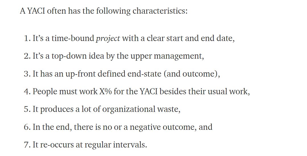How to stop your improvement or transformation programme becoming a YACI (Yet Another Change Initiative) that doesn't deliver to its promise: medium.com/agileinsider/t… by @BKS707. An article with some interesting ideas &amp; a lot of useful references for leading change