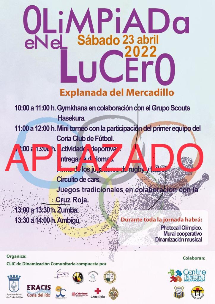 🌧Por inclemencias del tiempo, se suspende la actividad Olimpiada en el Lucero programada para este sábado 23 de abril. Se valorará nueva fecha del evento.
