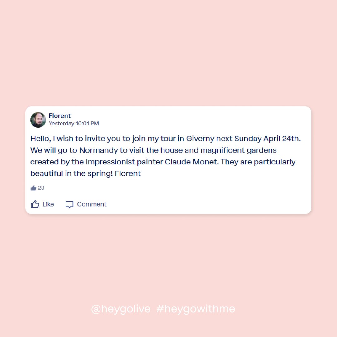 heygolive's tweet photo. Follow Florent and like + comment to let him know that you'll be attending this Sunday! - https://t.co/7x82P5ETr2
#HeygoWithMeโ #StreamYourWorld #France #Giverny https://t.co/473pDl2Pnb