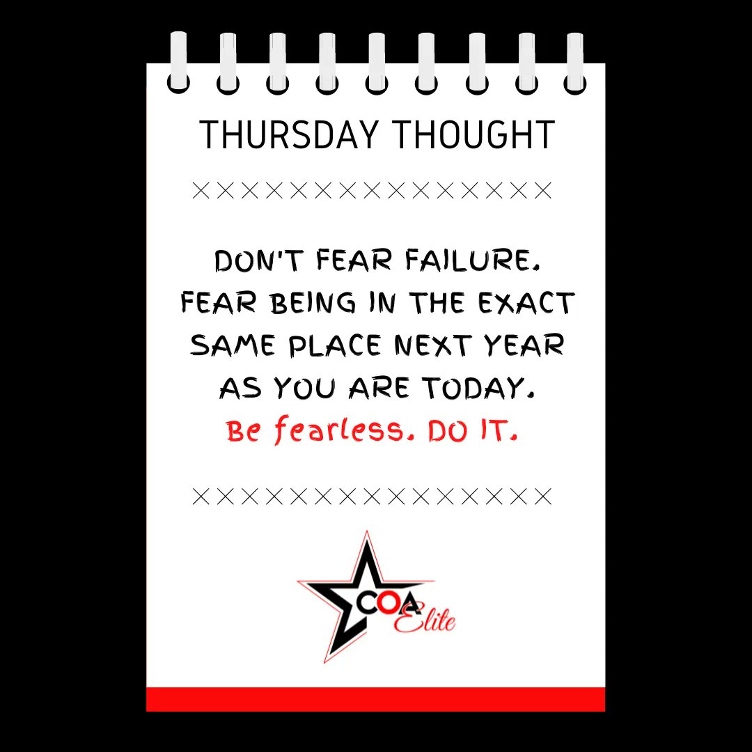 COAElite's tweet photo. The fear of failing can be immobilizing – it can cause us to do nothing, and therefore resist moving forward. 

When we allow fear to stop our forward progress in life, we're likely to miss some great opportunities along the way.

Decide.  Go after it…START TODAY!

❤️💪🏽🖤 https://t.co/U348WVhr9x