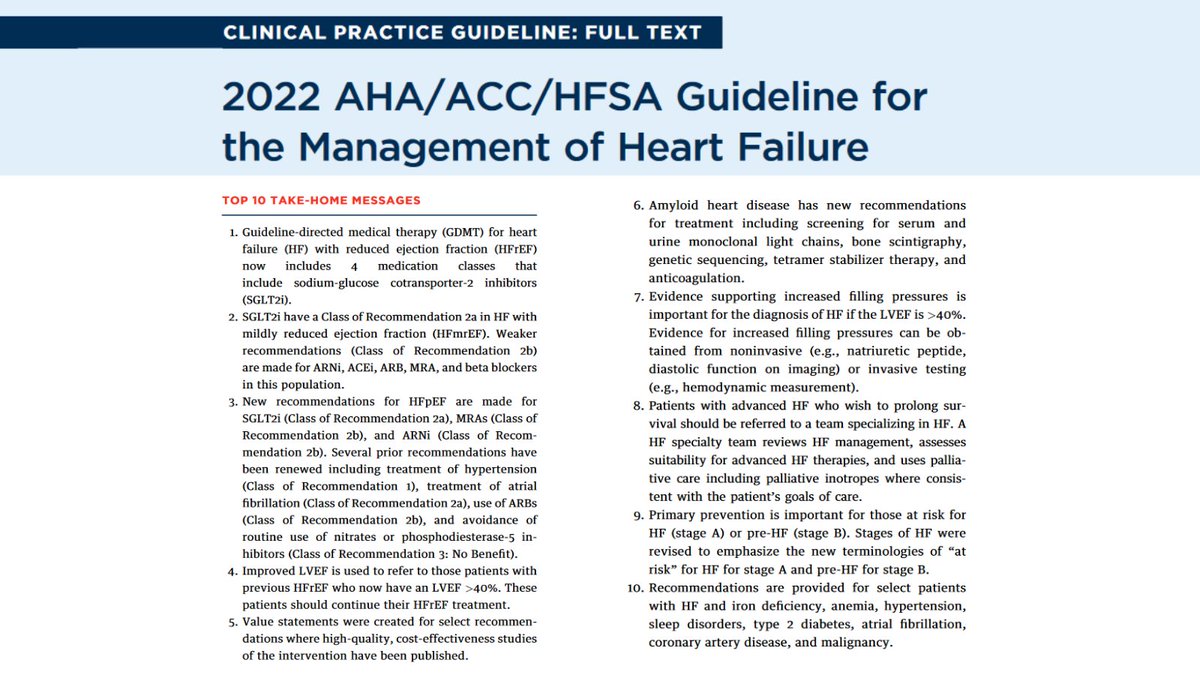 🆕💔Guía 2022 de insuficiencia cardíaca de las asociaciones americanas <a href="/American_Heart/">American Heart Association</a>, <a href="/ACCinTouch/">American College of Cardiology</a> y <a href="/HFSA/">HFSA</a> 

🔗jacc.org/doi/pdf/10.101…

Los 10 mensajes destacados de esta guía👇👇