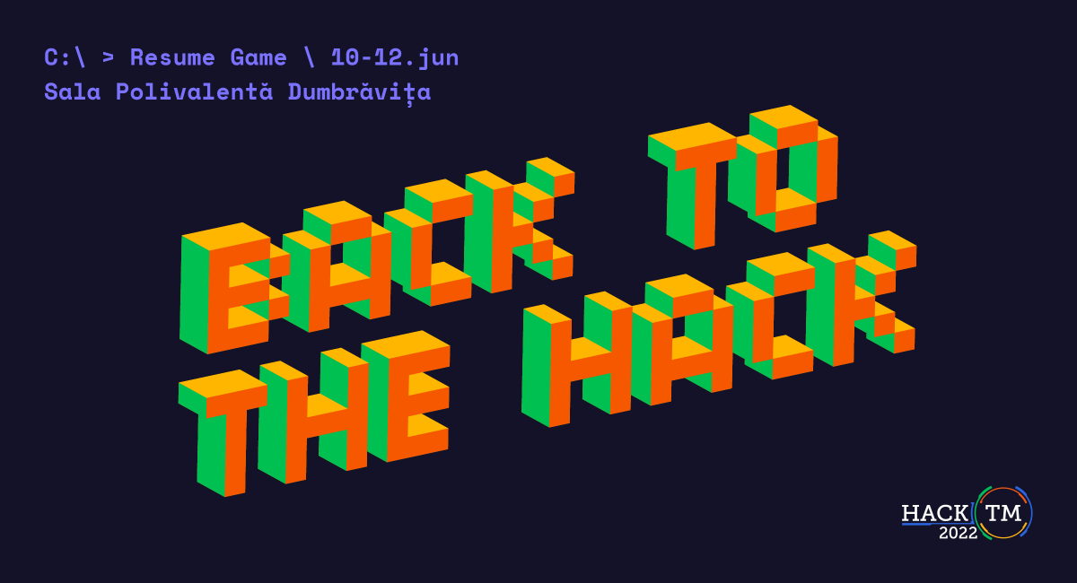 It's official 💙! This June (10-12) we're going #BackToTheHack, live, at our favorite hacking location 👉 Sala Polivalentă Dumbrăvița. Hurry up and grab your ticket 🎟️ now.hacktm.ro/tickets/

#HackTM2022 #Hackathon