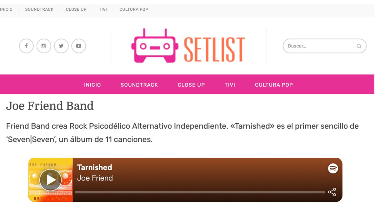 joefriendband's tweet photo. #Tarnished off #SevenSeven from #JoeFriendBand is featured on @Setlistmx #SonidosEmergentes #Playlist!

https://t.co/NPefgHPNWO

#JFB #IndependentMusic #NewSingle #PsychedelicRock #RockNRoll #Music \m/\m/\m/ <3 #SetListMX https://t.co/gTgyqFfxpA