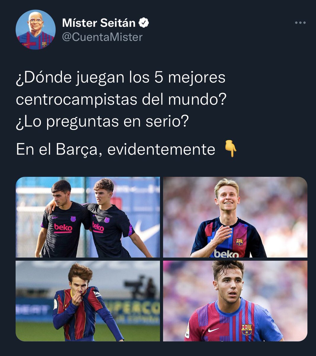 FValverdeRM's tweet photo. Mister Seitán va y dice que los 5 mejores centrocampistas del mundo juegan en el Barça (metiendo al inútil de Riqui Puig, por cierto) y todo esto mientras pide a otro, Carlos Soler. https://t.co/VxZjAZGM0f