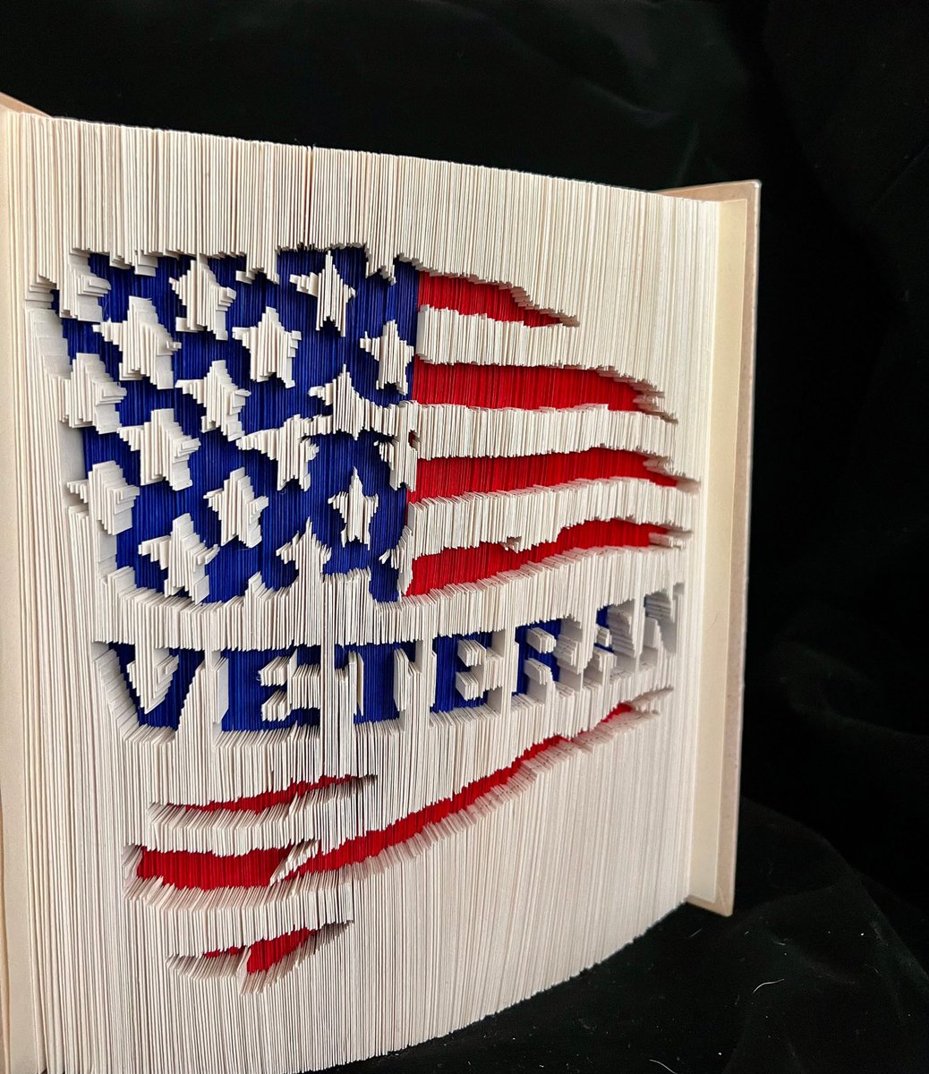 #Veteran #FoldedBookArt #Sculpture now in my #etsyshop. Grab yours and honor your #military vet today!  #militarycollectible #bookfolding #bookartsculpture #redwhiteandblue #veterantribute #homedecor #army #navy #marines #coastguard #HonorVeterans etsy.me/3MmO6vO