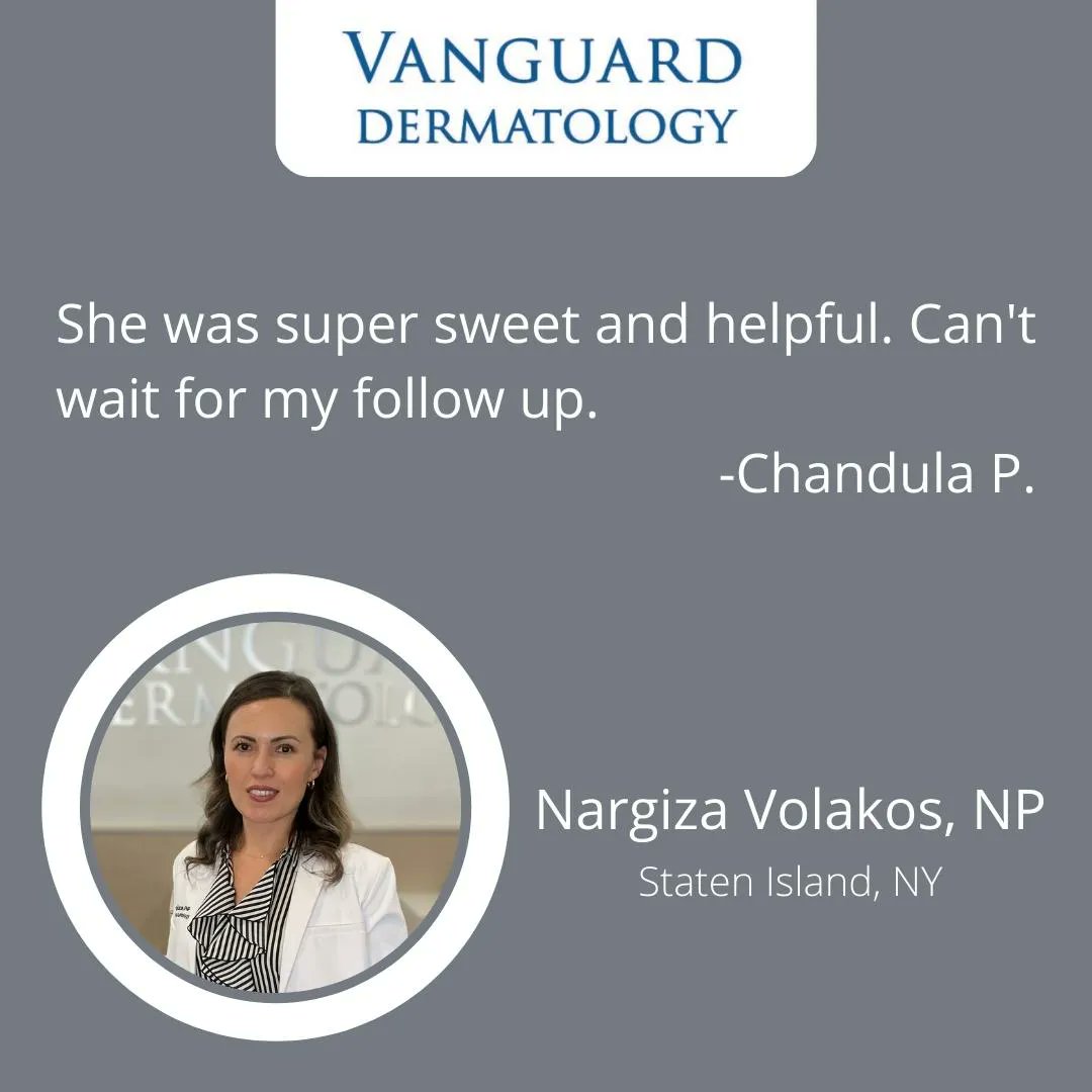 VanguardDermNY's tweet photo. We love when a patient has a great experience and leaves a 5-star review! Nargiza Volakos, NP is ready to help keep your skin healthy. She has new patient appointments available. Book an appointment with Nargiza here: https://t.co/2vnvQud0x1 #dermatology #skincare #statenislandny https://t.co/cdKRpaxo95