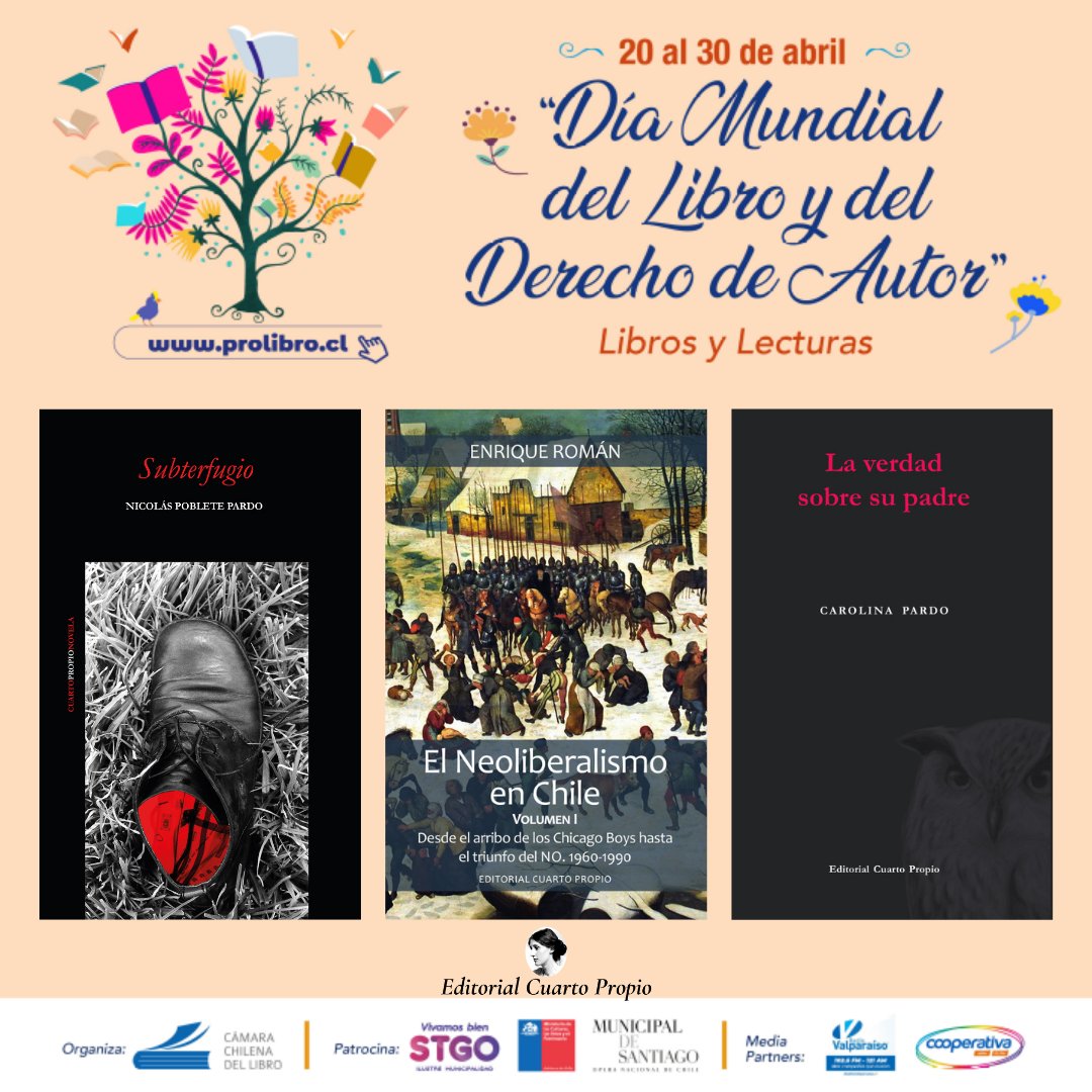 CuartoPropio's tweet image. No dejen de conocer nuestras novedades en prolibro.cl y disfrutar del Día Mundial del Libro y del Derecho de Autor. #Prolibro #LibrosyLecturas #MarketplacedelLibro #Teinvitoaleer #DíamundialdelLibro #CámaraChilenadelLibro