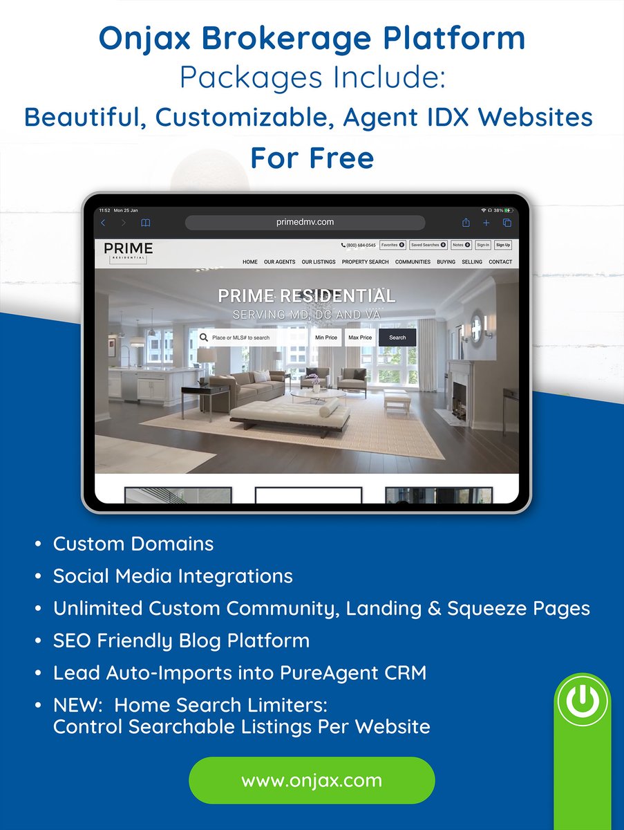 Onjax's tweet photo. The Onjax Brokerage Platform provides the best agent IDX websites, marketing and CRM tools for your agents.... Starting at just $99.00. Why not request a demo, and see for yourself? https://t.co/lELWlmkAaQ
