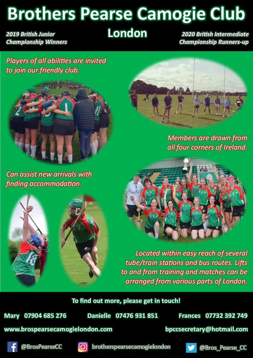 Players of all abilities are welcome to join our friendly club.

To find out more, please message or call us today!

#camogieinlondon #WomenInSport