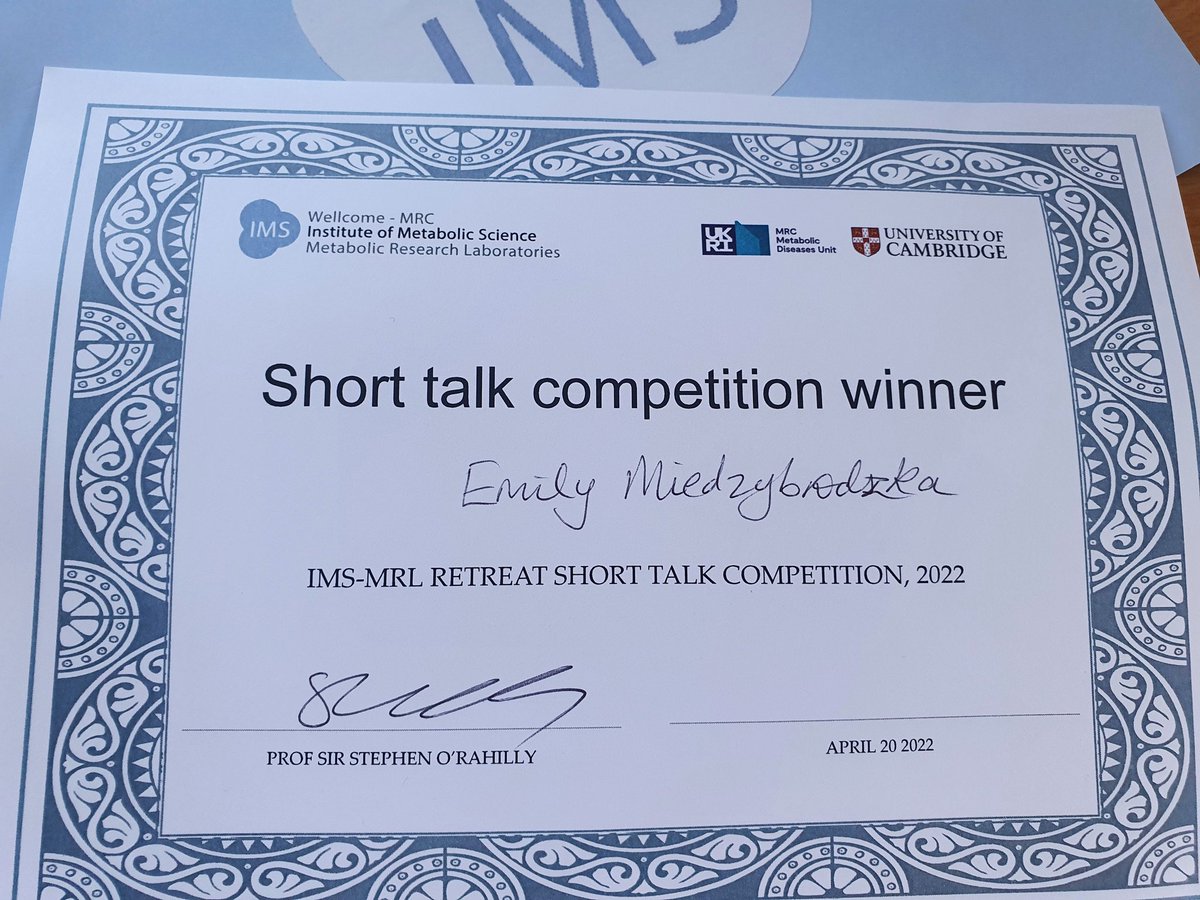 Emily Miedzybrodzka (@emilymiedz) on Twitter photo Research retreat was a brilliant way to spend my last day at the <a href="/IMS_MRL/">Inst Metabolic Science-Metabolic Research Labs</a>, winning the public engagement competition was the icing on top - thanks <a href="/steve_x/">Steve Cross</a> for all of your help! Research retreat was a brilliant way to spend my last day at the <a href="/IMS_MRL/">Inst Metabolic Science-Metabolic Research Labs</a>, winning the public engagement competition was the icing on top - thanks <a href="/steve_x/">Steve Cross</a> for all of your help!