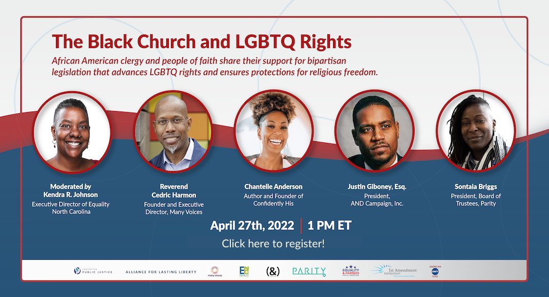 cpjustice's tweet photo. Join us on 4/27 at 1pm ET for a discussion among African American faith leaders about why the time is now to pass legislation upholding religious freedom for all while protecting LGBTQ rights. RSVP: https://t.co/nXJvxZRWMo https://t.co/vls9OFZElo
