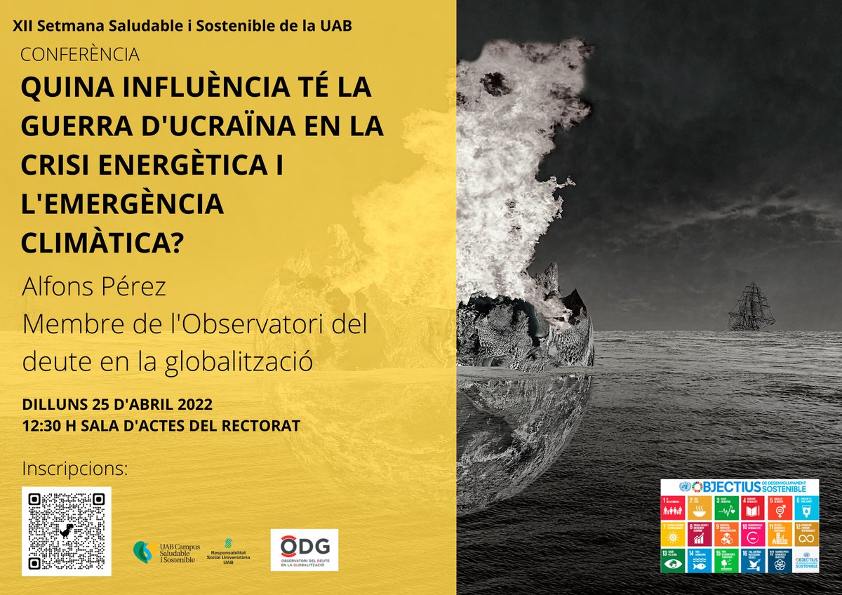 ODG (@twitt_odg) on Twitter photo 🌍Quina influència té la guerra d'Ucraïna en la crisi energètica i l'emergència climàtica?
🗣️Xerrada inaugural de la XII Setmana Saludable i Sostenible de la UAB, a càrrec del nostre company <a href="/Alfons_ODG/">Alfons Pérez</a>.
👩🎓Amb reconeixement de crèdits per a estudiants
👉uab.cat/web/sala-de-pr… 🌍Quina influència té la guerra d'Ucraïna en la crisi energètica i l'emergència climàtica?
🗣️Xerrada inaugural de la XII Setmana Saludable i Sostenible de la UAB, a càrrec del nostre company <a href="/Alfons_ODG/">Alfons Pérez</a>.
👩🎓Amb reconeixement de crèdits per a estudiants
👉uab.cat/web/sala-de-pr…