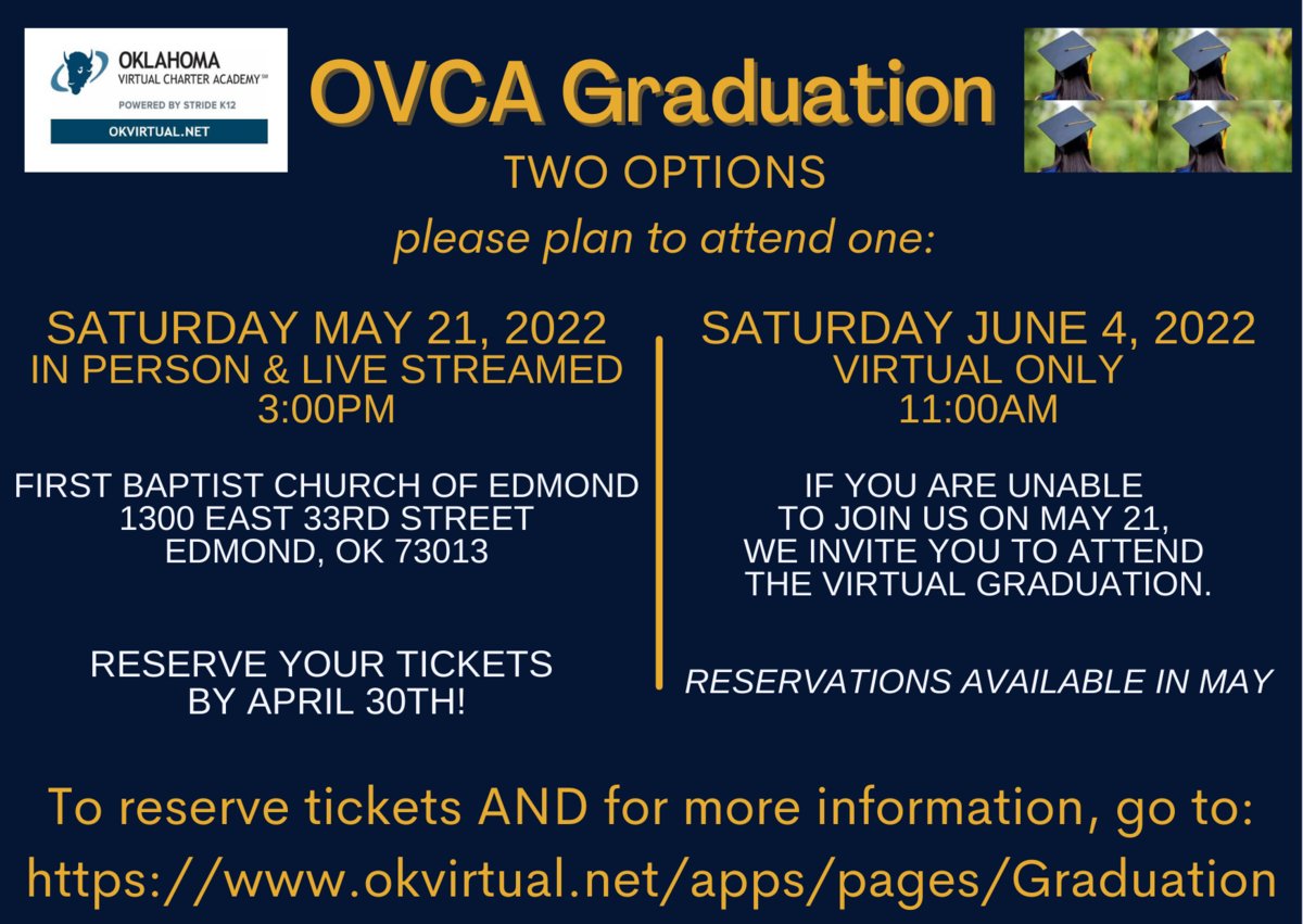 OVCAk12's tweet photo. Reserve Your Graduation Tickets! 
Check out the latest Graduation Newsletter for more info: https://t.co/Zg3HzZyG7f https://t.co/75kaWo34ir