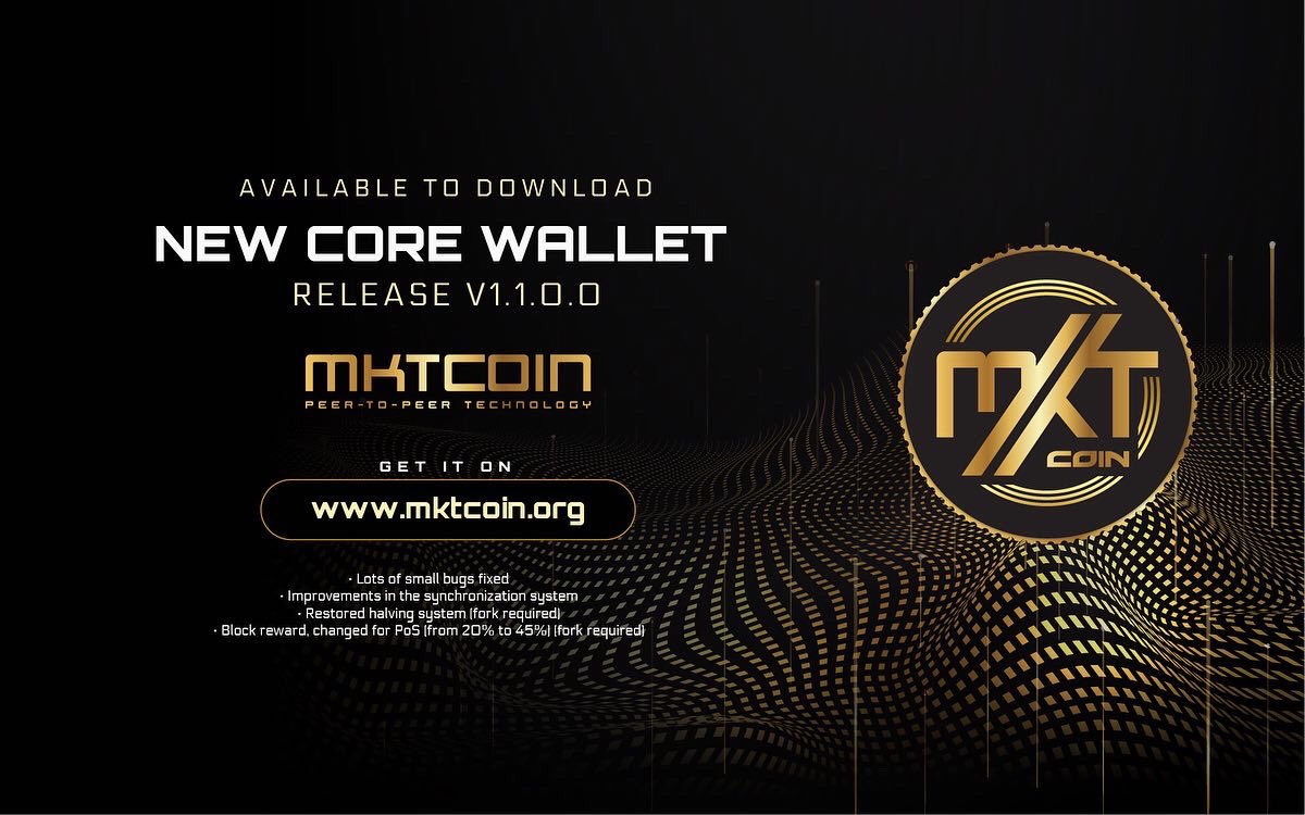 marketcoin_dev's tweet photo. HARD FORK: UPDATE v1.1.0.0. 

· Lots of small bugs fixed
· Improvements in the synchronization system
· Restored halving system (fork required)
· Block reward, changed for PoS (from 20% to 45%) (fork required)
• No new coin out fork.

#Mktcoin #Blockchain #Fork https://t.co/65l9RKUhjk
